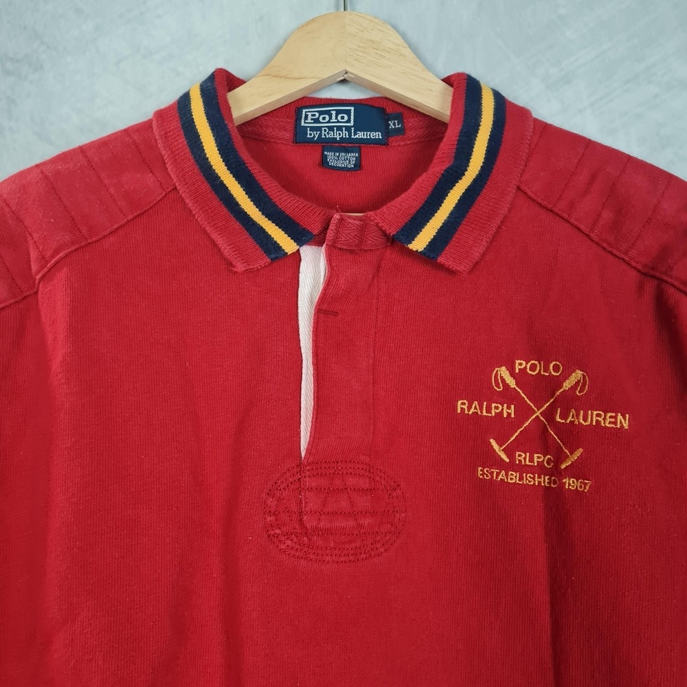 Polo Ralph Lauren Shirt Mens XL Red Blaire Rugby RLPC Crest Cotton Long Sleeve